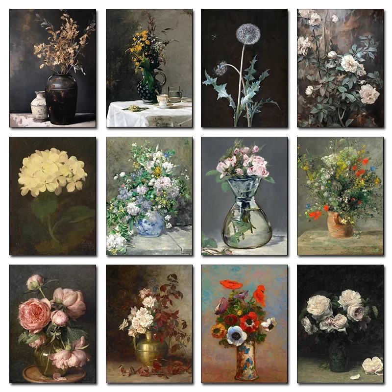 Vintage Floral White Hydrangea Rose Dandelion Posters Prints Canvas Printing Florist Wall Art Picture for Living Room Home De