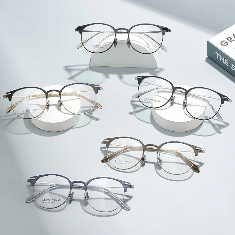 OLLYMURS الرجال والنساء ريترو نظارات دائرية خفيفة للغاية الألومنيوم والمغنيسيوم موضة النظارات الطبية البصرية إطارات 2479