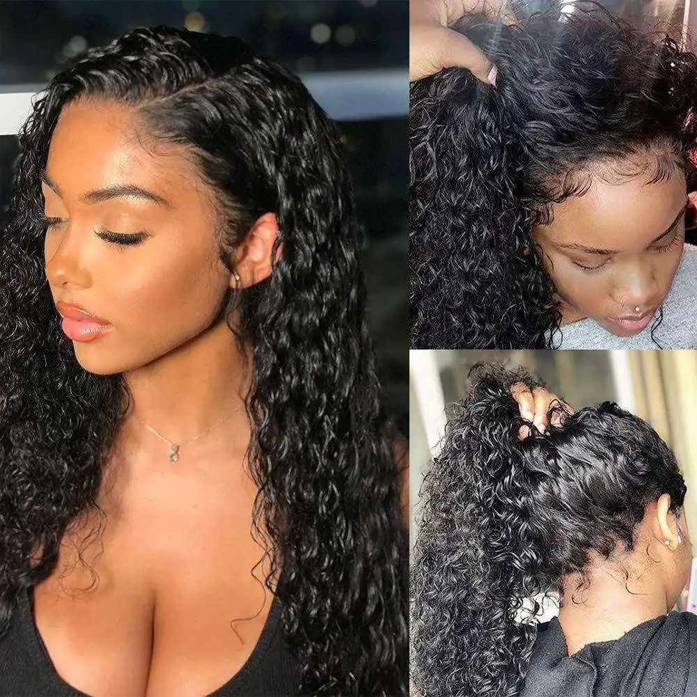 13x6 Lace Front Wigs 200% Density Lace Front Wig Pre Plucked Glueless Wigs Deep Wave Black Synthetic Lace Front Wig 13x4 HD Lace Frontal Wigs Natural Lace Closure Wigs for Black Women 26 Inch On Clear image 6