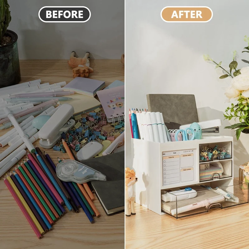 Desk Organizer with 3 Drawer,Multi-Functional Pencil Pen Holder for Desk,Desk Organizers and Storage with 8 Compartments-ABLL view 5