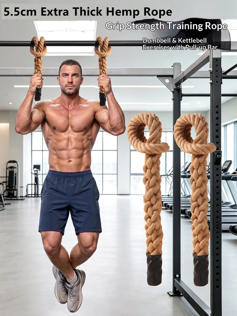 Thicken Hemp Rope Weaving Pull Up Hand Grip Strength Training Kettlebell Dumbbell Bar Handle Fitness Pulling Rope Power Trainer