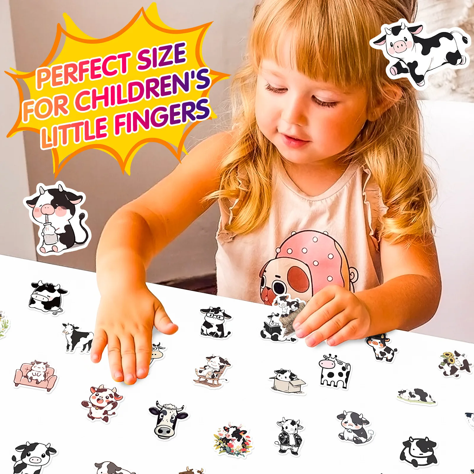 50 Pcs Black White Cow Stickers, Cute Cartoon Animal Cattle Sticker Waterproof Stickers for Adults Water Bottle Laptop Scrapbook
