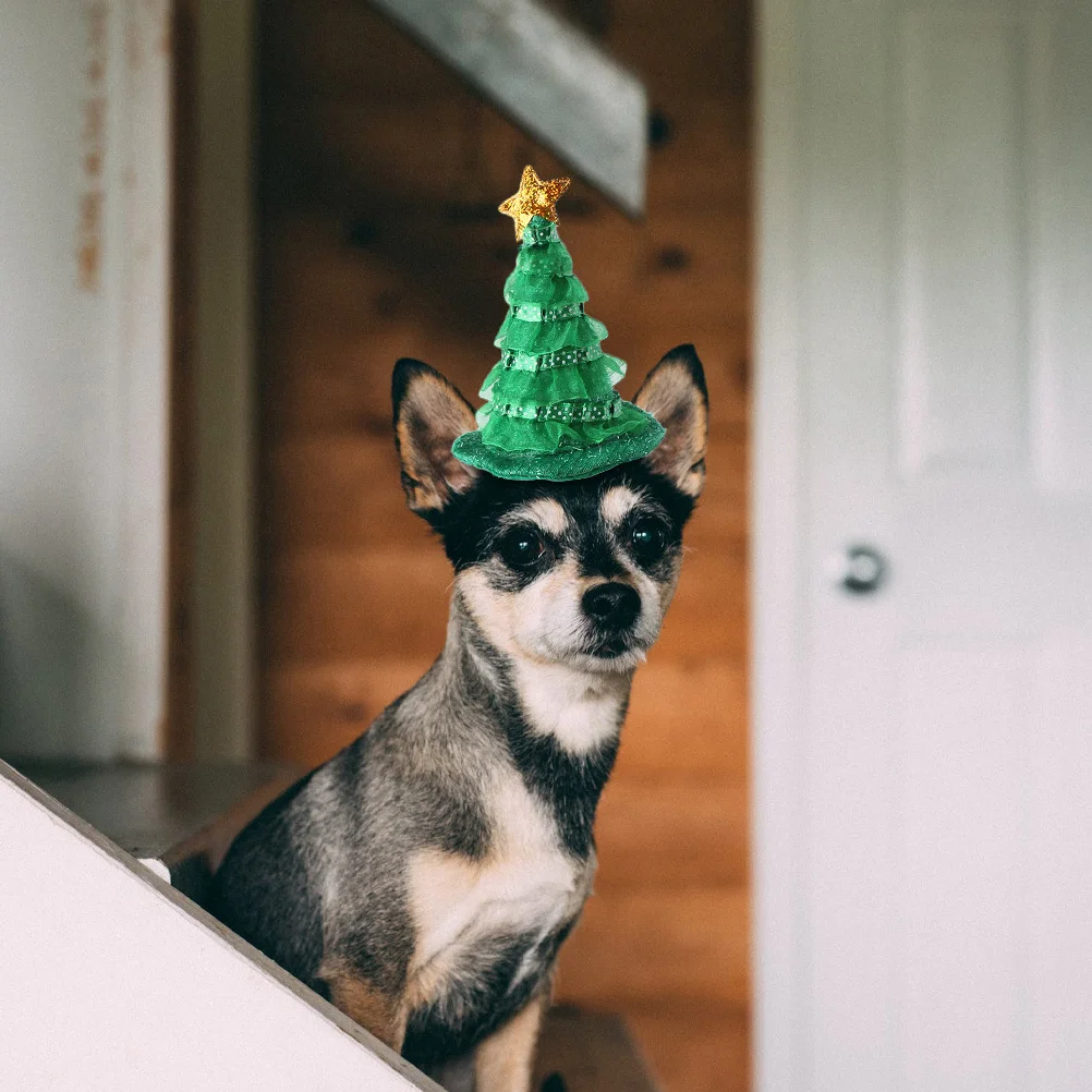 

1Pcs Christmas Tree Pet Hat Green Xmas Tree Shape Cap Elastic Band Fits Most Cats Dogs Pet Headgear Xmas Party Decoration