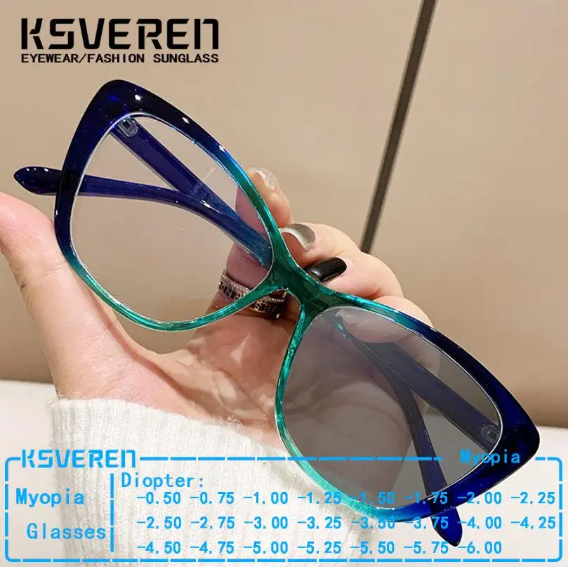 

Full Frame Cat Eye Photochromic Myopia Glasses Women Clear Lens Prescription Optical Glasses Designer Turn Gray Sunglasses