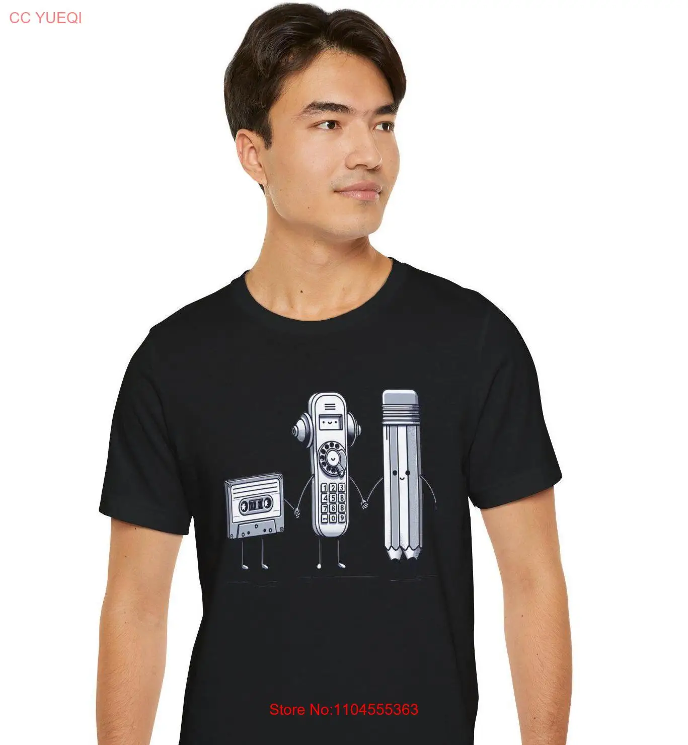 Vintage GenX Cassette Tape Rotary Phone and Pencil Holding Hands T Shirt Reminiscing Nostalgic Retro Music