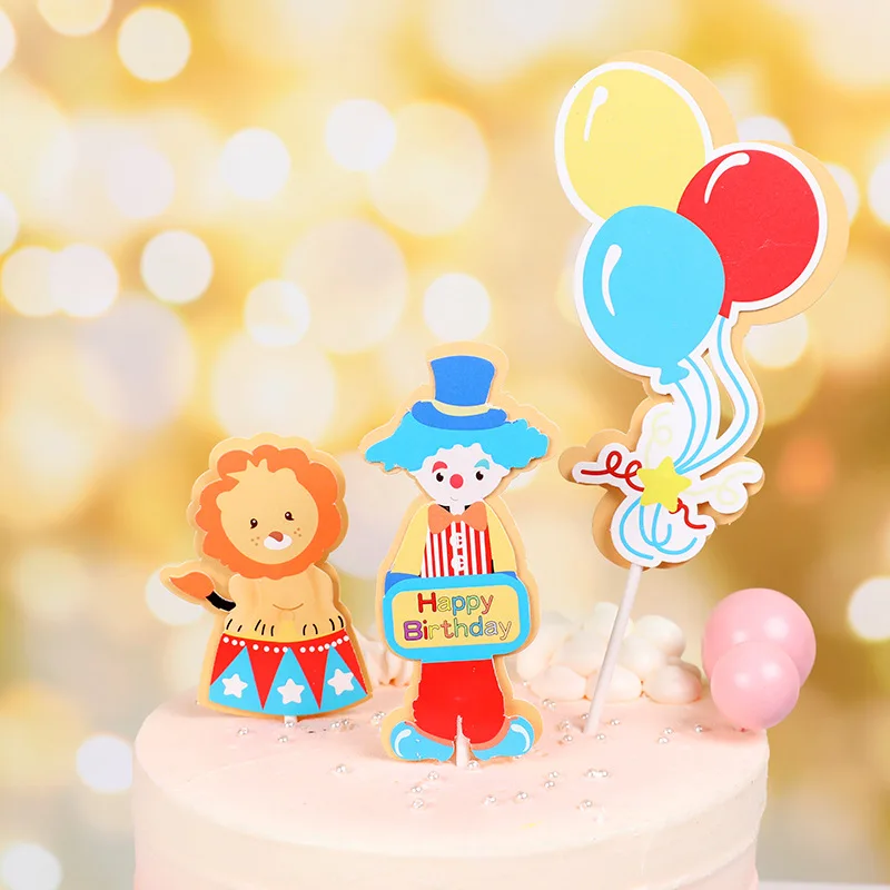 Cake Topper DIY baby Girl Circus Clown Cupcake Toppers Cake Flags Kids Boys Happy Birthday Wedding Bride Party Baking Decoration
