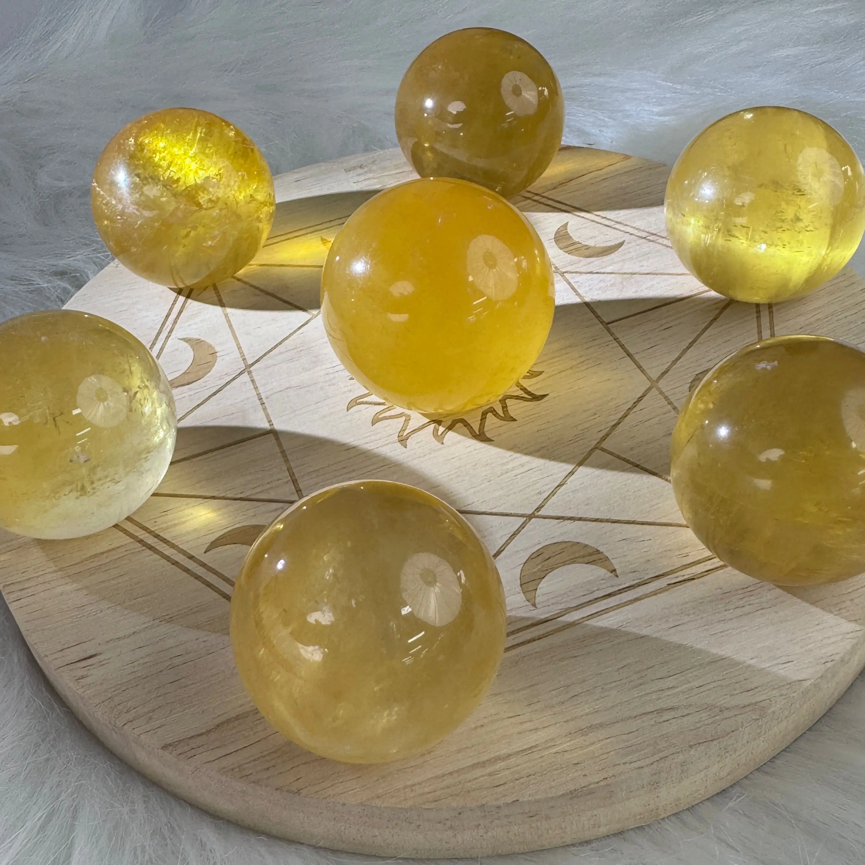 Natural Yellow Honey Calcite Ball Spheres Carved and Polished Healing Stones Gift Idea for Crystal Crafts Gemstone Collection