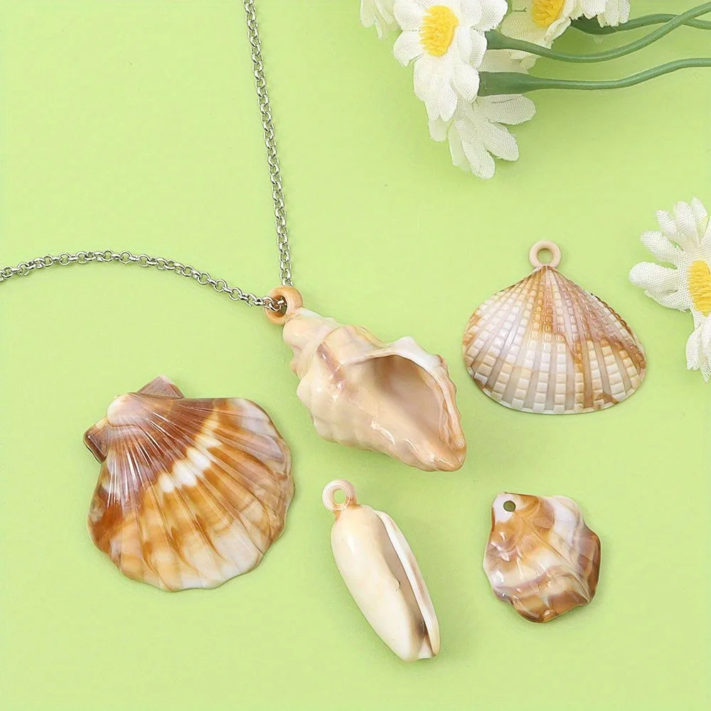 3/12/24 قطعة المعلقات على شكل محارة نجم البحر البني الأبيض ، أساور يدوية ، أقراط القلائد ، ديكور عيد الميلاد وعيد الحب