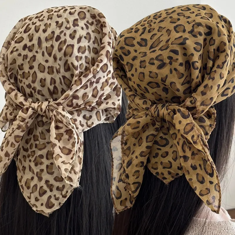 1/2pcs Retro Leopard Print Square Scarf for Women Satin Thin Edge Scarves Head Band Fashion Y2K Lady Hair Shawl Wrap Neckerchief