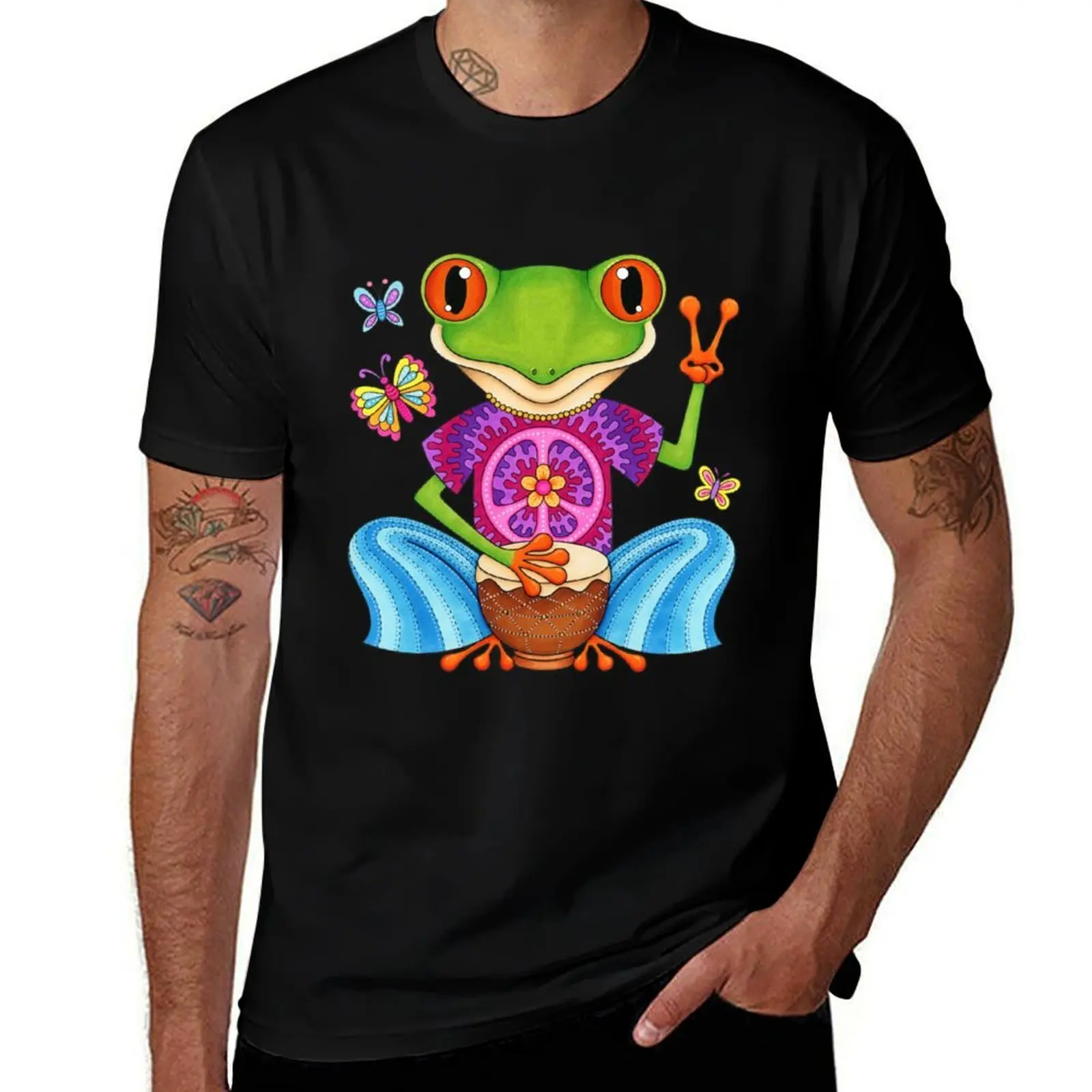 

Peace Frog - Colorful Hippie Frog Art by Thaneeya McArdle T-Shirt man t shirt luxury man t shirts for men T-shirt