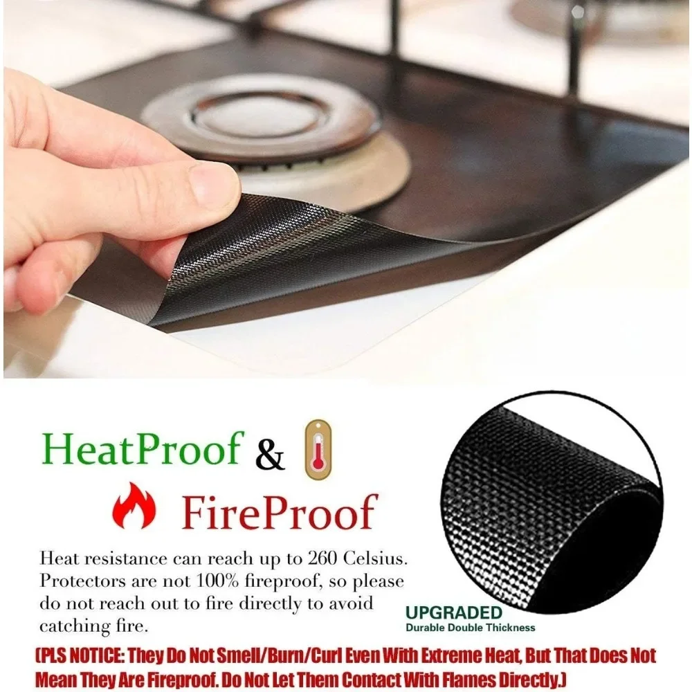 4PiecesKitchen Non stickReusable Gas Stove Top Cover Heat Resistant Cuttable Easy To Clean Oven Cover Protector 10.6''X10.6''