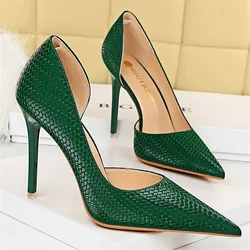 Duży rozmiar 34-43 Kobiety 10.5cm Wysokie obcasy Czółenka Lady Green Serpentine Leather Wedding Stiletto Heels Fetish Nightclub Party Shoes