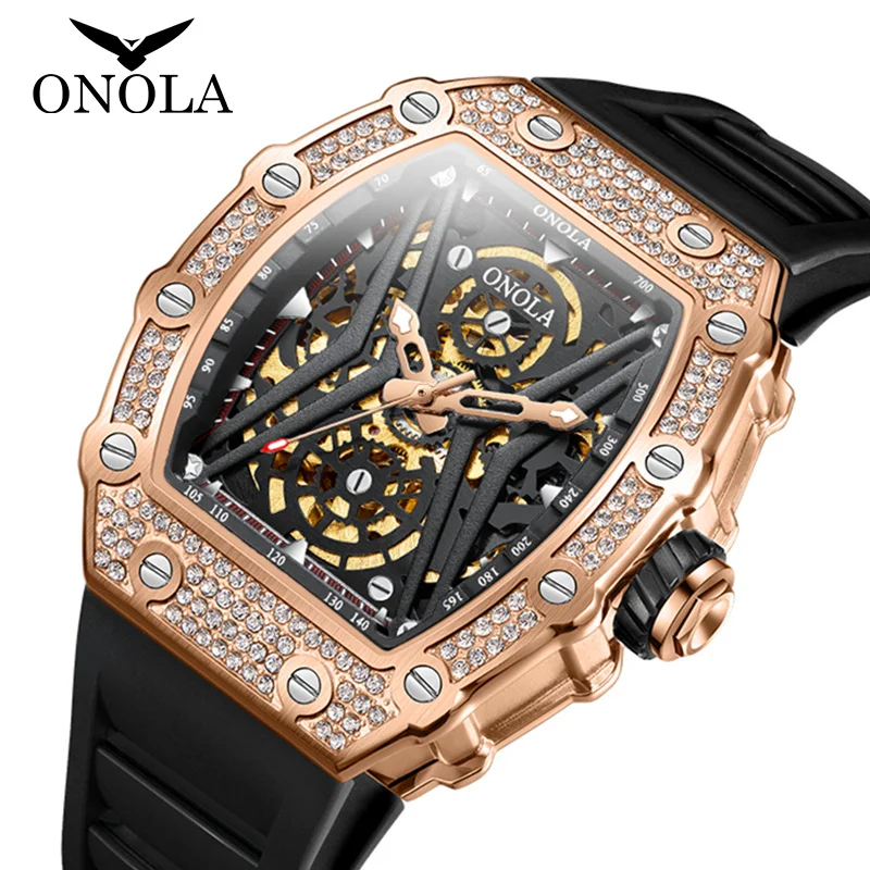 New Diamond Fashion watches men Hollow Full-automatic Mechanical ONOLA Luxury  Tape Waterproof Watch for Men Relogio Masculino