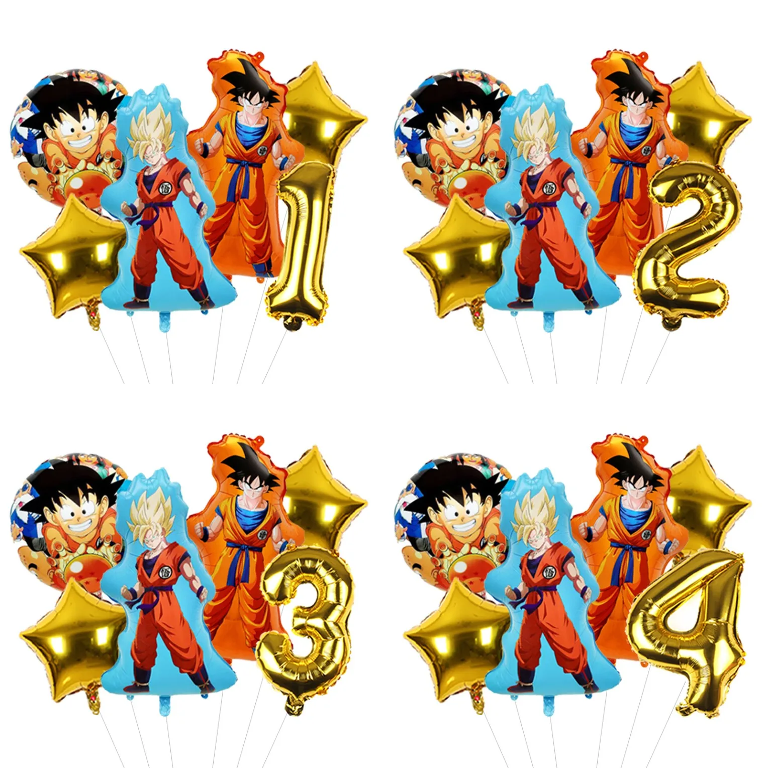 Globo de Número Estilo Dragon Ball Super, Naranja Brillante con Impresión de Bola de Cuatro Estrellas, Papel de Mylar para Fiesta de Cumpleaños de Niños