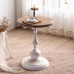 Retro Solid Wood Living Room Coffee Table Sofa Side Table French Design Round Table Light Luxury Balcony Coffee Tables