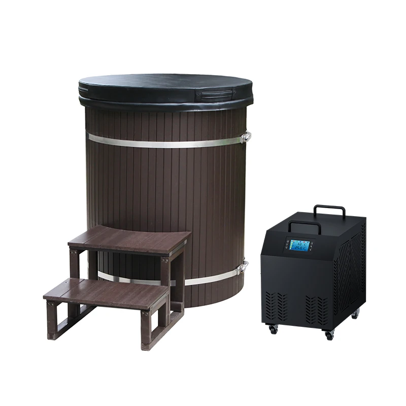 

Wooden Outdoor Stainless Steel Liner Cold Plunge Tub Portable Wood Barrel Ice Bath Tub Recovery Pod Chiller Optional
