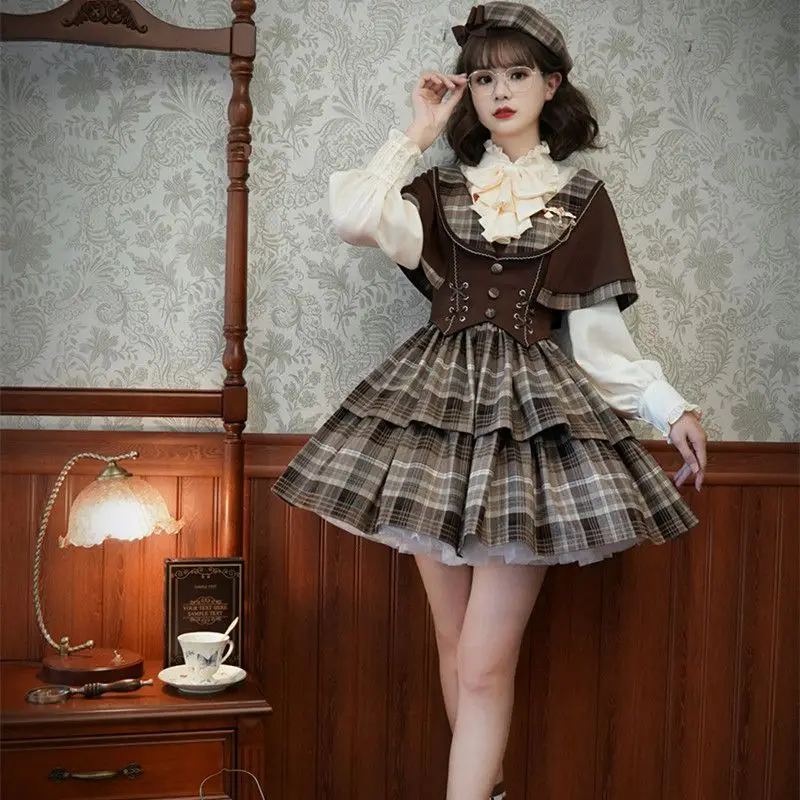 Coalfell Lolita Detective Academy Style Maillard Retro Bow Tie Long Sleeved Shirt for Women Paired with Lolita Top