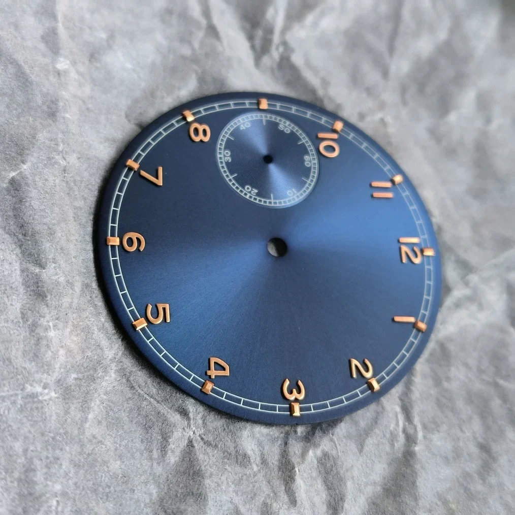 بدون شعار قرص الساعة قرص أزرق رقم ذهبي وردي مناسب لحركة ST3600 ETA6497 قطر القرص 37 مللي متر سمك 0.4 مللي متر