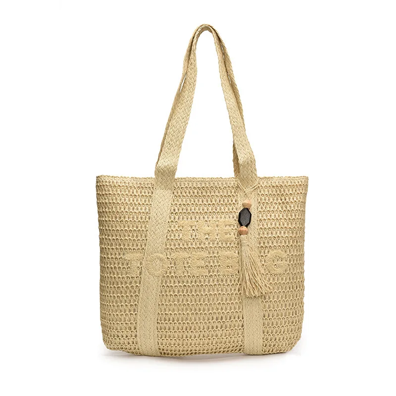 

Fashion Women's Large Capacity Shoulder Bag Straw Woven Bag Letter Embroidery Handbag Casual Female Tote Bag Beach Bags