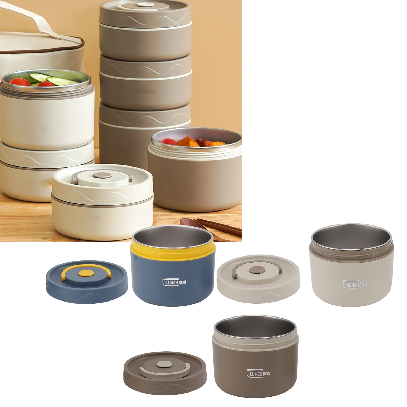 2 Tier Stainless Steel Insulated Lunch Box Round Leakproof Food Grade Stackable Stainless Steel Insulated Lunch Box for School
