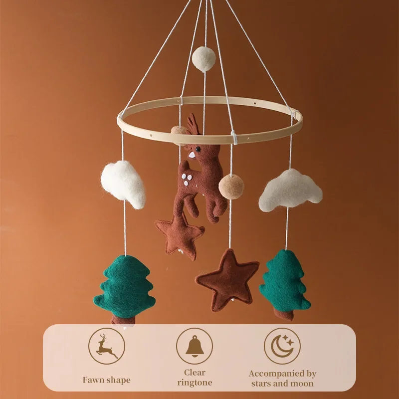Faire des hochets en bois pour bébé feutre doux dessin animé forêt cerf lit suspendu cloche berceau Mobile jouets éducatifs Montessori hochets pour bébé cadeaux