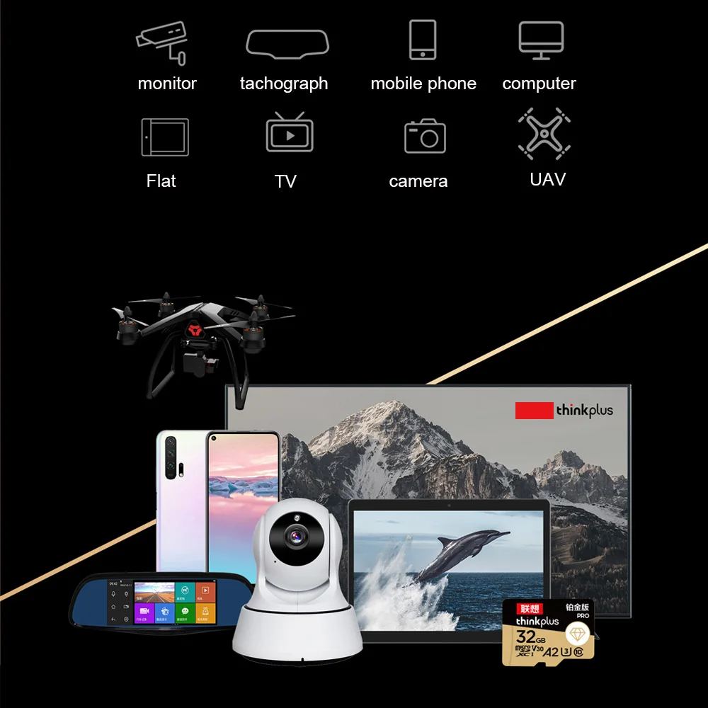 Карта памяти Lenovo Thinkplus Micro SD PRO версии 32 ГБ 64 ГБ 128G 256G до 130 МБ/с Флэш-карта MicroSD C10 U3 A2 V30 4K TF Card