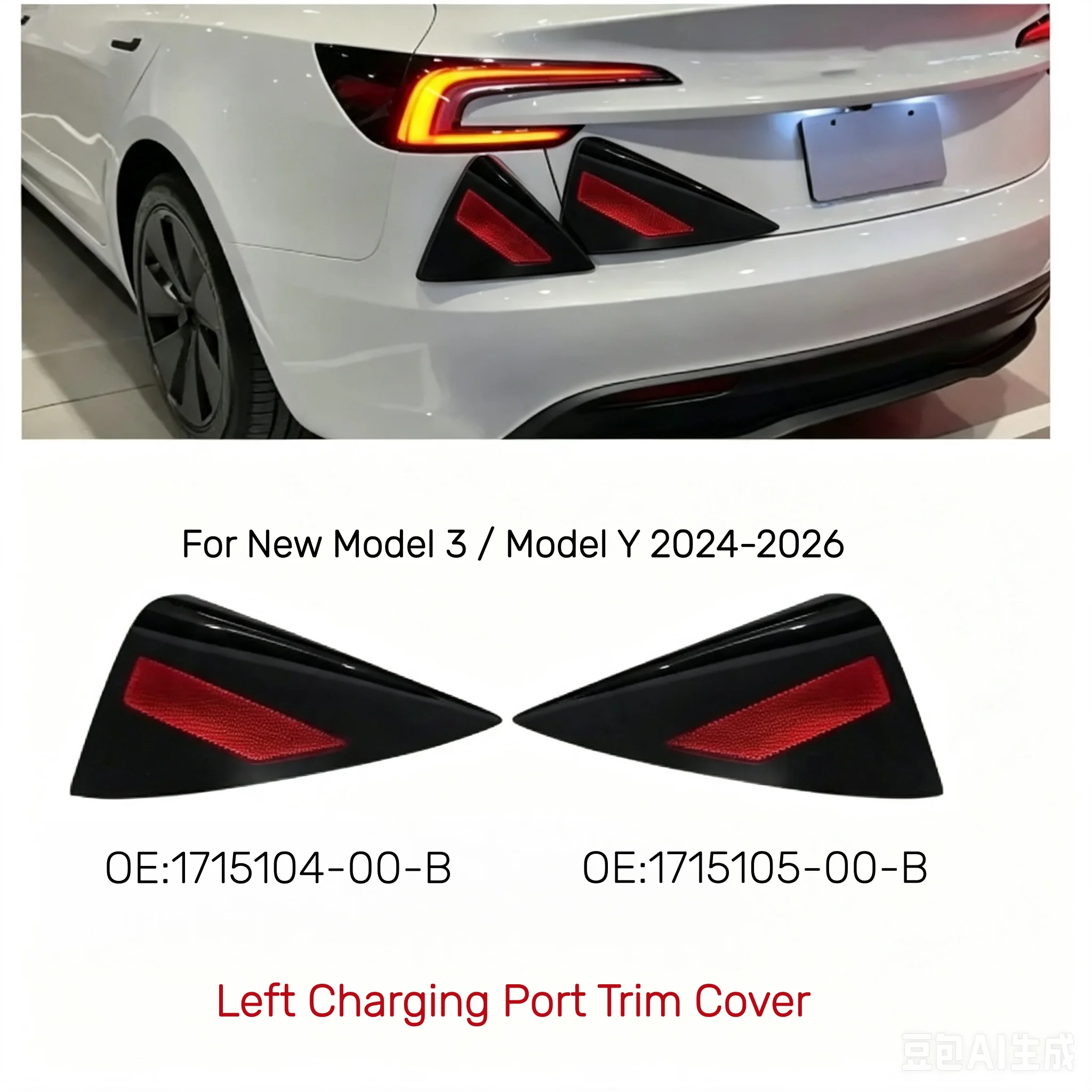 1715104-00-B 1715105-00-B Left Right Charging Port Cover Taillight Reflector Trim For Tesla Model 3 Highland 2024-2026 Car Body