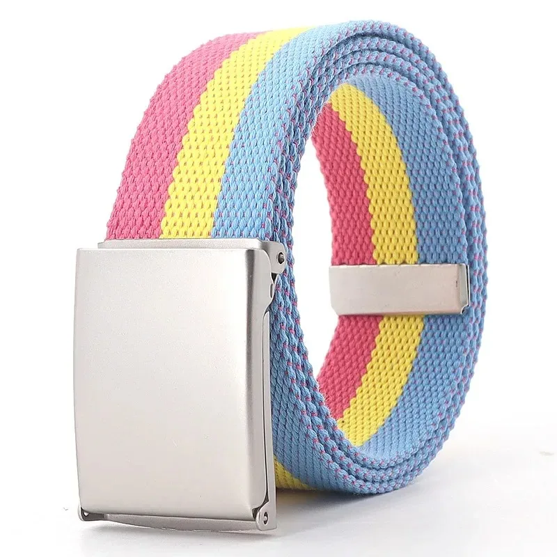 Cintura in tela con strisce arcobaleno Cintura regolabile per jeans Cintura da viaggio all'aperto - Cintura con fibbia in metallo per donna multicolore