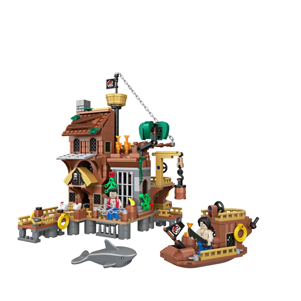 

Средневековый пиратский остров, крепость, строительный набор — модели корабля, замка и бревенчатой домики, креативная приключенческая игрушка и подарок для детей