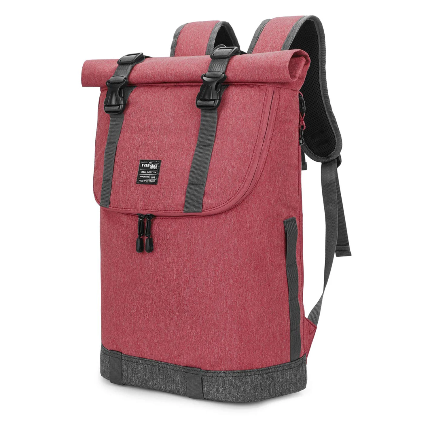 EverVanz Mochila unissex roll-top à prova d'água para caminhada, leve, casual, elegante, escolar