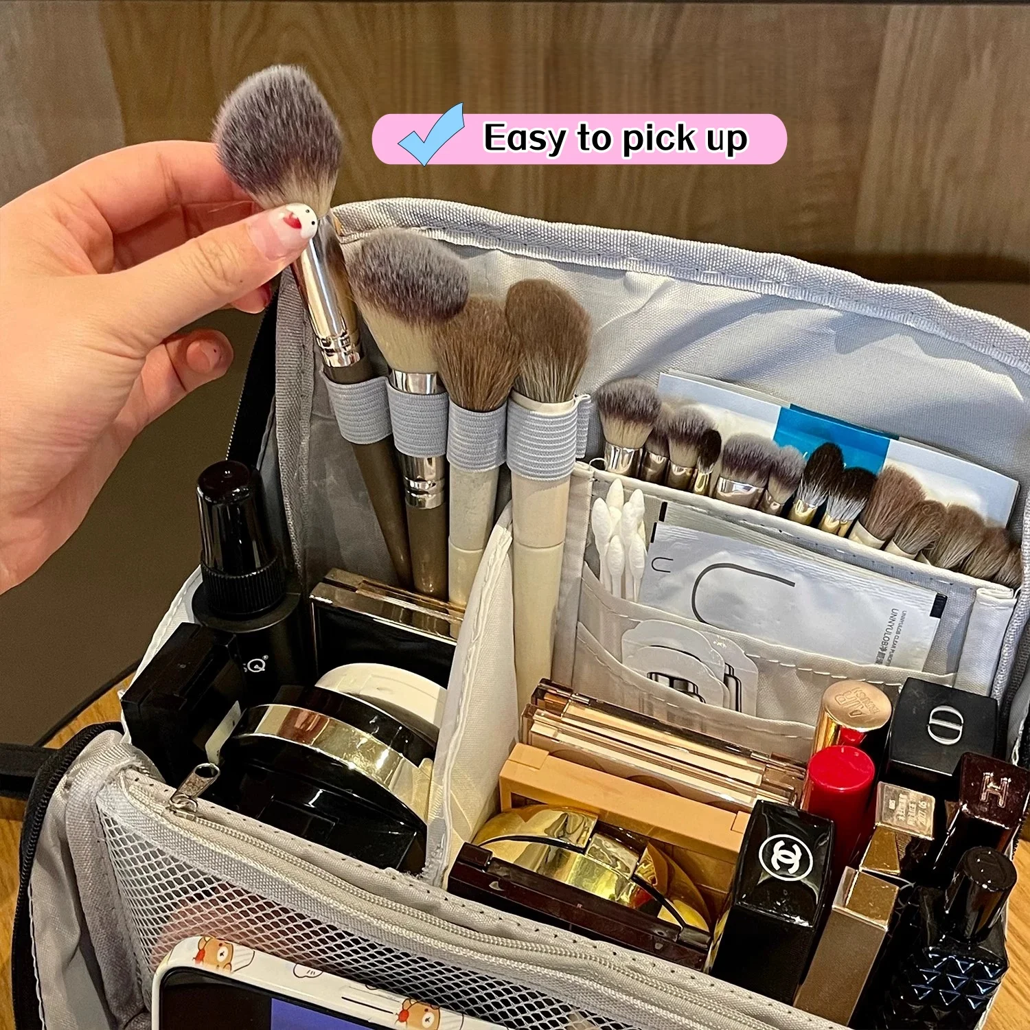 Make-up-Tasche mit großer Kapazität, einfache PU-Leder, große Pinseltasche, stehend, tragbar und multifunktionale Reise-Aufbewahrungstasche