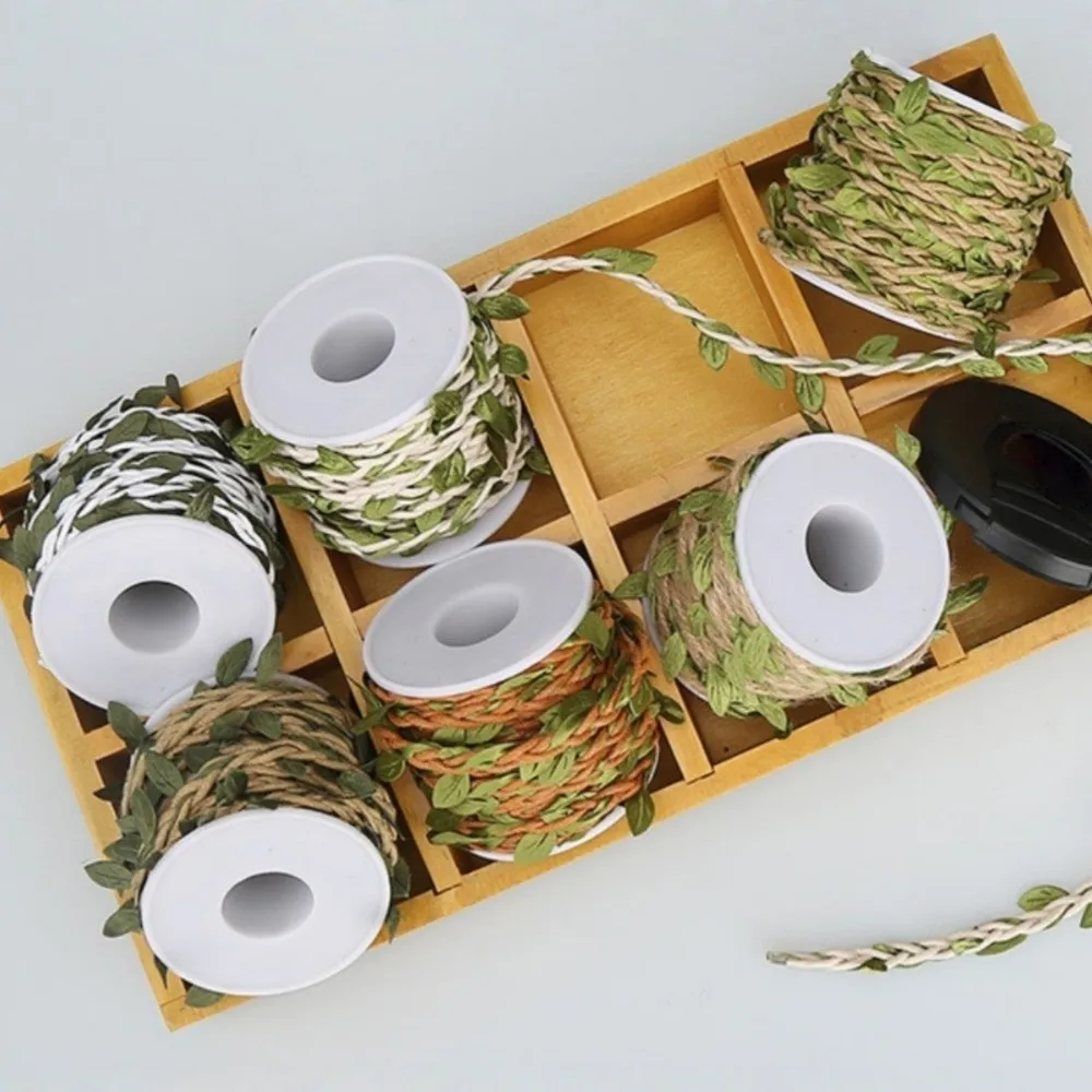 10M/Roll Natural Simulation Vine Boho Style Artificial Burlap Leaf Ribbon DIY Vintage Jute Rope Vine Christmas Decoration