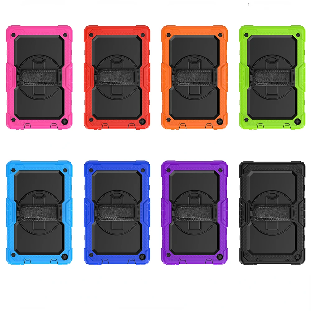 เคสซิลิโคนหมุนได้360 10ชิ้น/ล็อตสำหรับ Amazon Kindle Fire HD 8 PLUS 2020 2019 HD10ฝาปิดกันกระแทกพร้อมสายคล้องไหล่