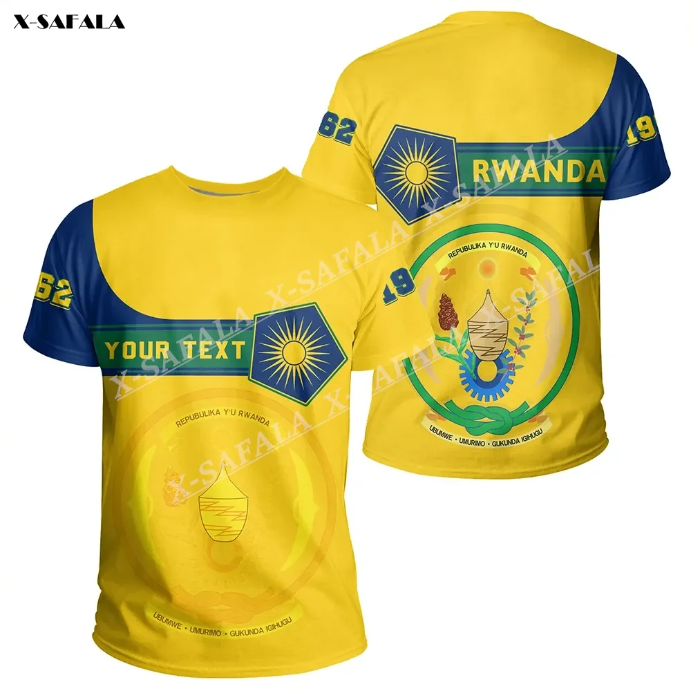 Africa Country Flag Map Rwanda Custom Text 3D Printed T-Shirts Tops Tees Short Sleeve Casual Milk Fibe Better Cotton O Collared