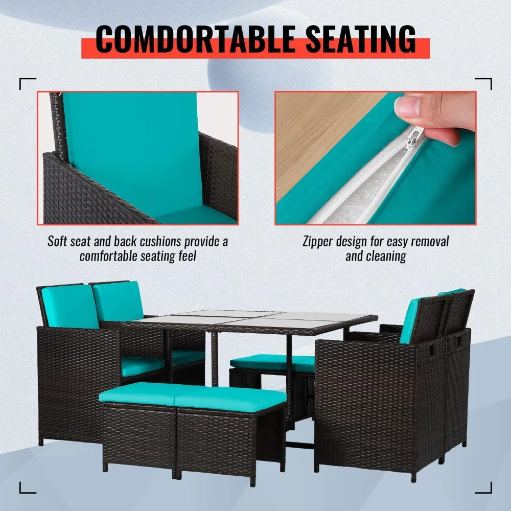 Space-Saving Outdoor Patio Dining Set for 9, Including 4 Chairs