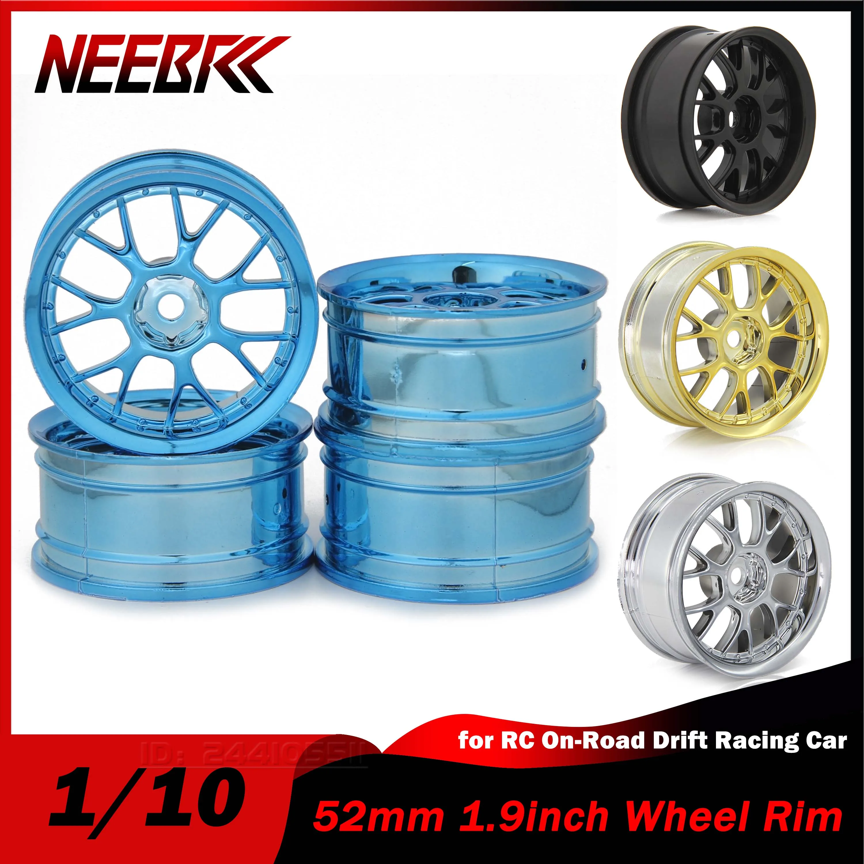 

4PCS NEEBRC 52mm 1.9inch 1/10RC Car Wheel Rim Hard Plastic Tire Tyre Hex Hub for On-Road Drift Racing HSP HPI Tamiya Wltoys Toy