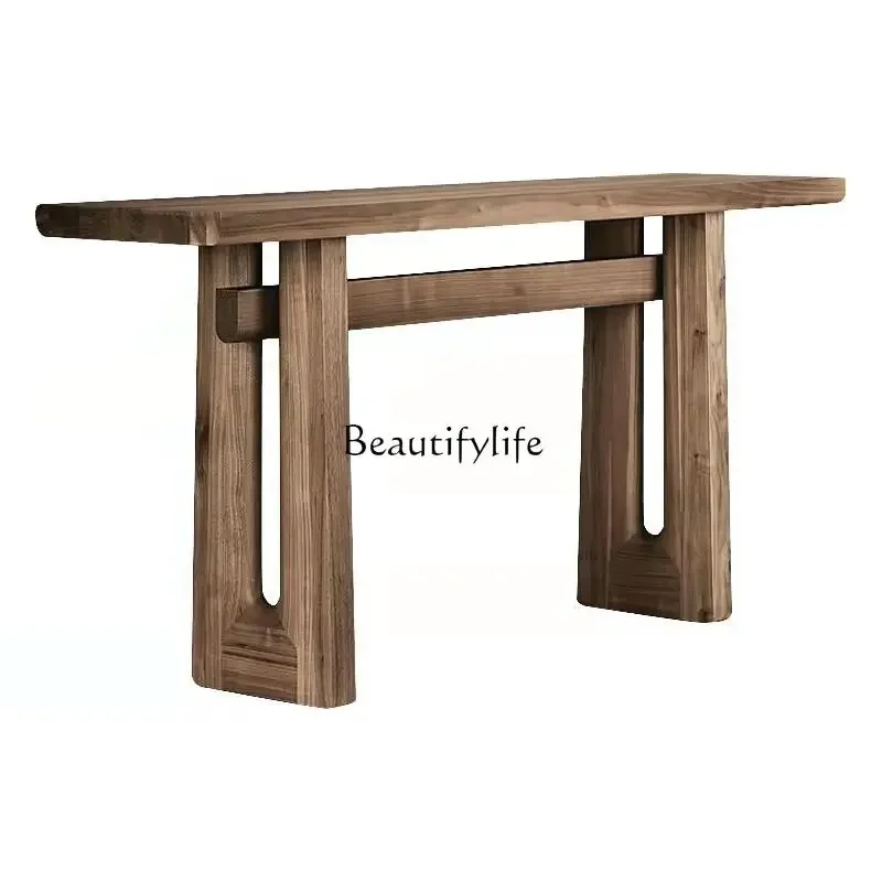 

Medieval solid wood entrance table, wabi-sabi strip case, black minimalist view table