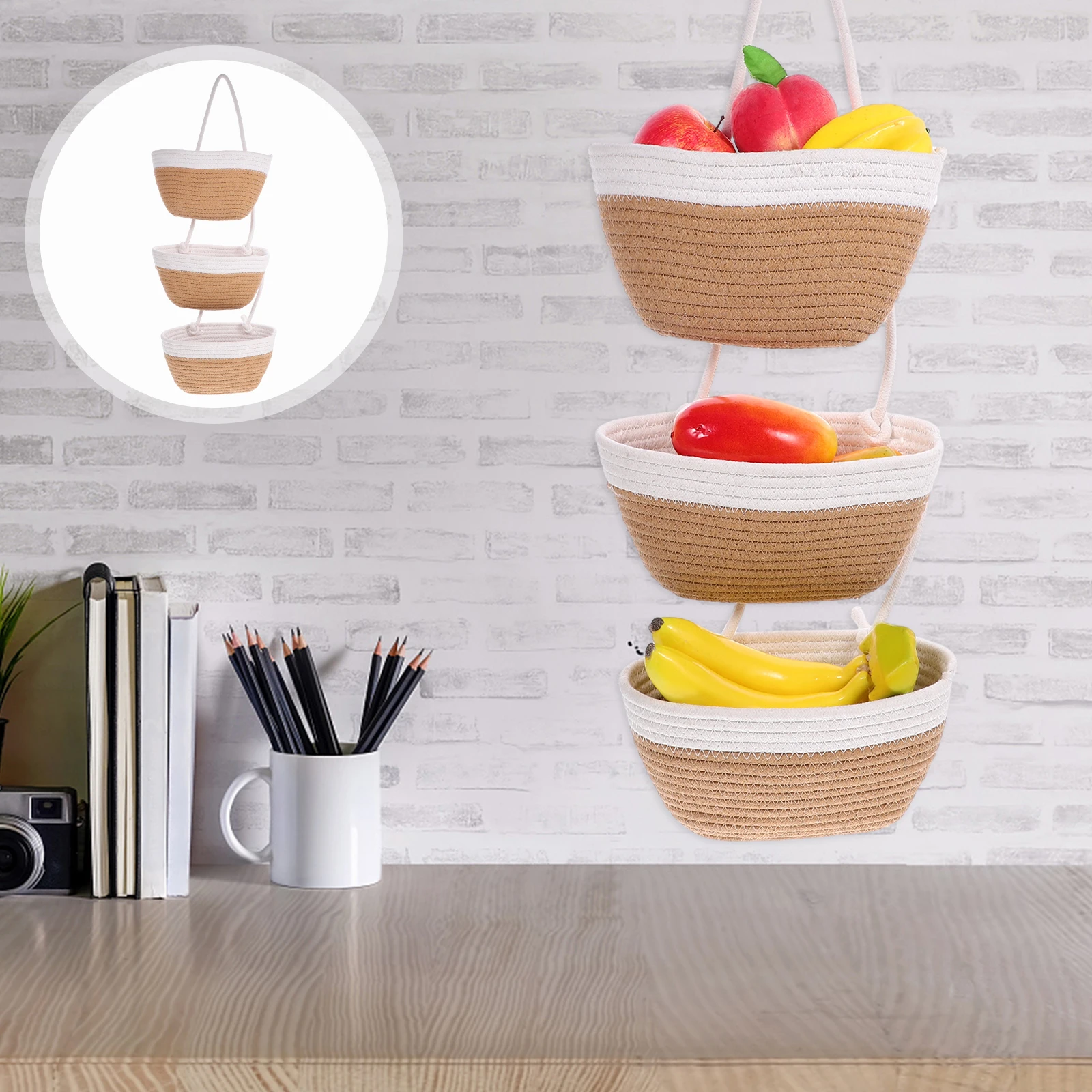 

Wall Storage Basket Hanging Organizer Baskets Living Room Cotton Rope Woven for