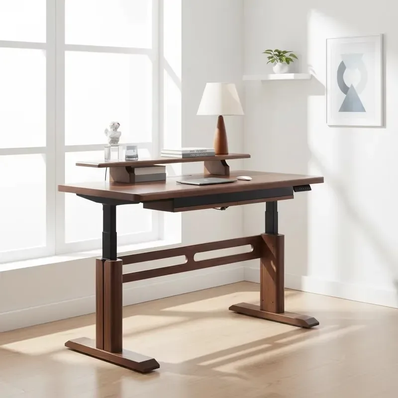 Modern Solid Wood Adjustable Retractable Study Table with Storage Space for Home Office Computer Desk