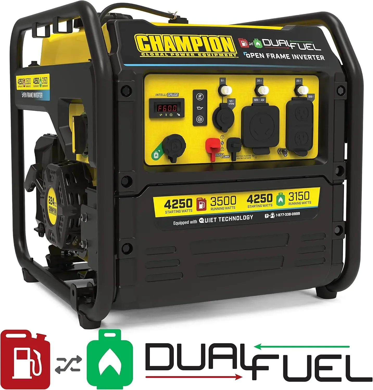 4250-Watt Dual Fuel RV Ready Portable Open Frame Inverter Generator with Quiet Technology Economy Mode Function Saves