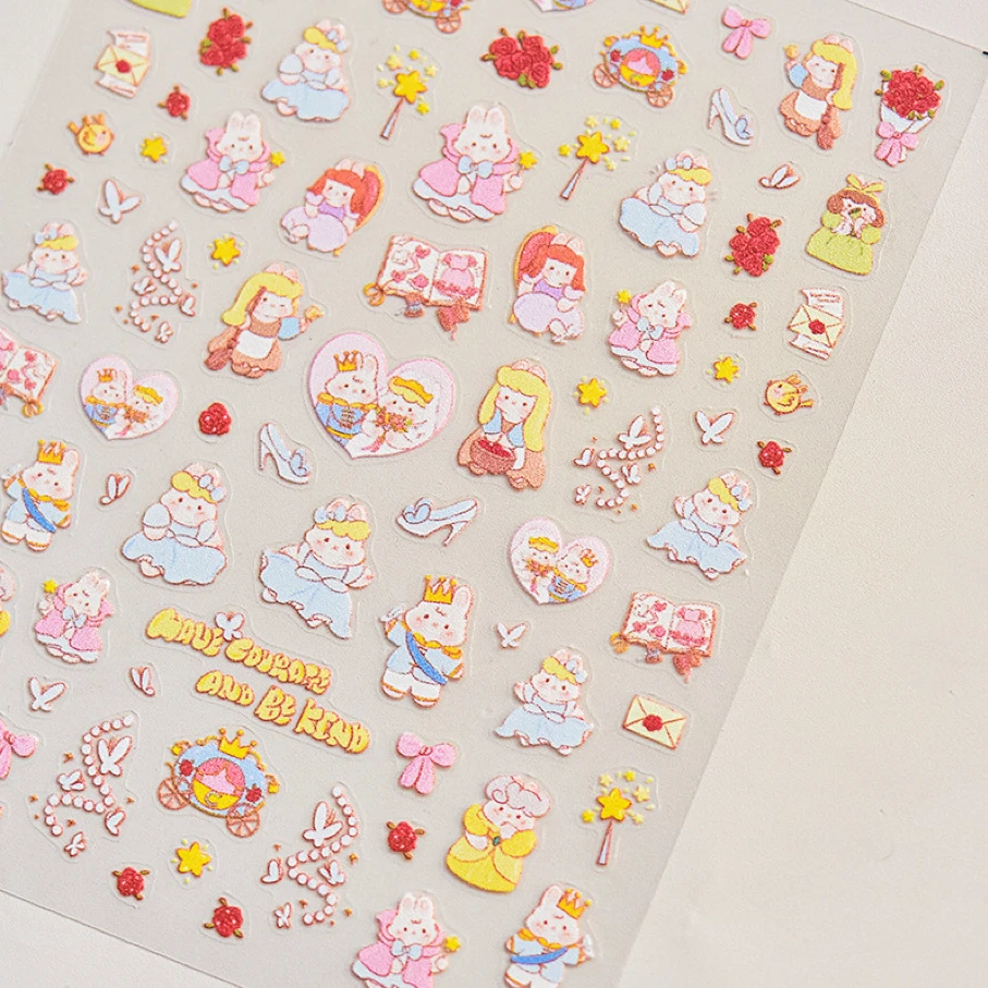 Lindo pequeño conejo regordete pegatina de uñas sueños en el país de las Maravillas pegatinas decoración de uñas DIY prensa en las uñas