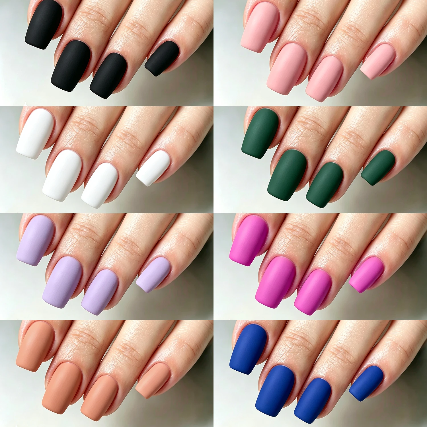 192pcs Multi-Color Medium Square False Nail Tips With File Black White Pink Matte Full Cover Acrylic Press On Nails DIY FakeNail