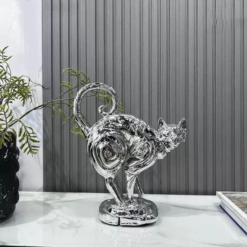 l*-Cat Sculpture Ornament, Electroplated Animal ,Nordic Room Decor, Crafts Desktop Decoration ,Cartoon Model Statue, Luxury Gift