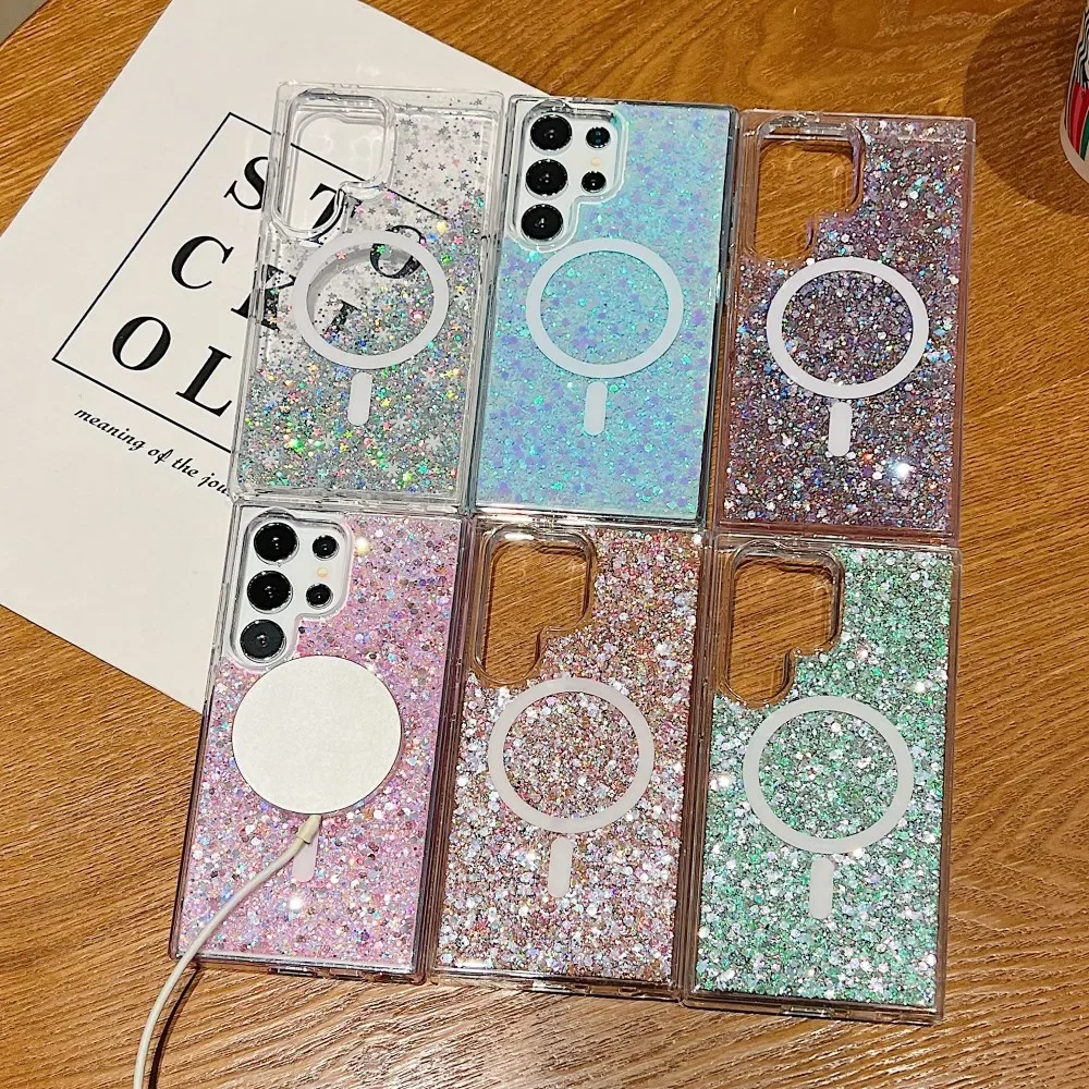 Bling Glitter for Magsafe Case for Samsung Galaxy S25 S24 S23 Ultra Plus A15 A25 A35 A55 A16 Shockproof Protection Hard Cover
