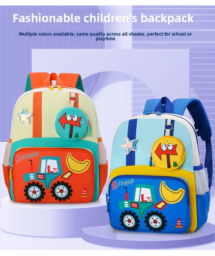 Neuer Kinderrucksack Cartoon Baufahrzeug Jungen Kindergarten-Tasche Atmungsaktiv Mittelgroß für die 3. Klasse – Detail 1