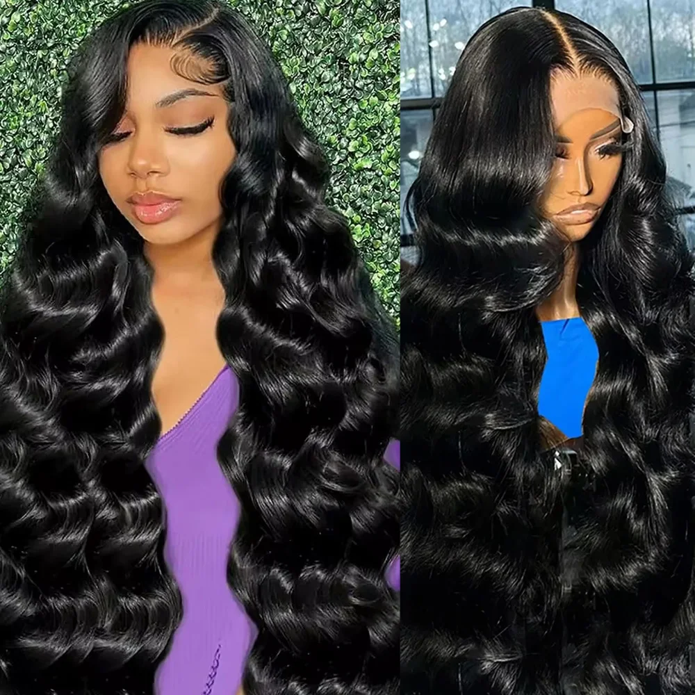 

Natural Color Body Wave Wig Natural Black 46 Inches Body Wave Human Hair Wig Pre Plucked 13x6 Lace Frontal Wigs For Women