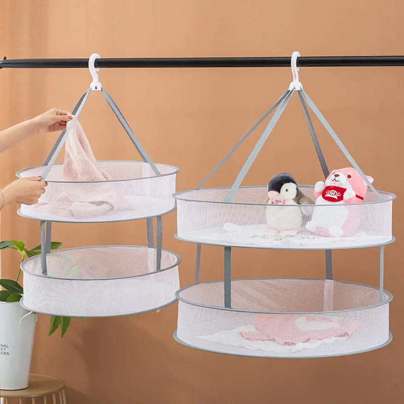 Clothes Drying Net Folding Double-Layer Clothes Drying Rack Practical Thickened Anti Deformation Hanging Clothes Drying Bag