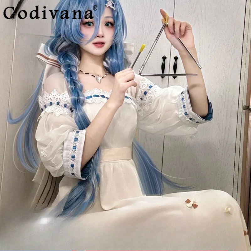 バックボウコスプレフルセットのドレス女性二次元ゲームアニメーションドレス女性半袖甘いパーティードレス