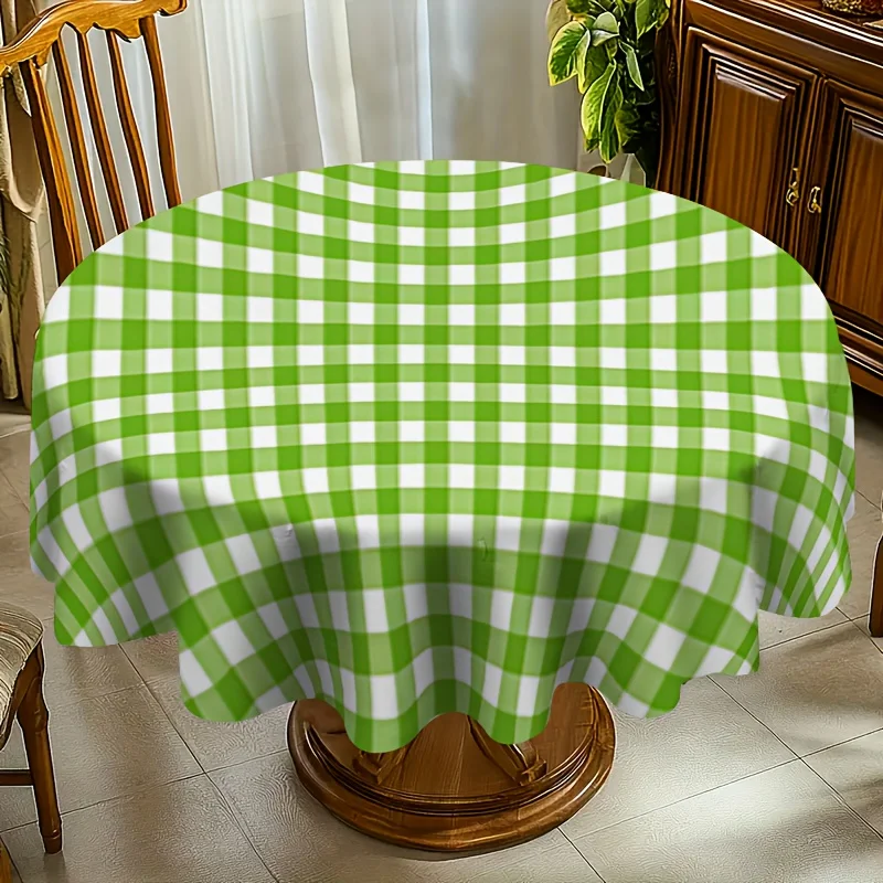 One fresh green checked tablecloth - essential item for home decoration, made of polyester material