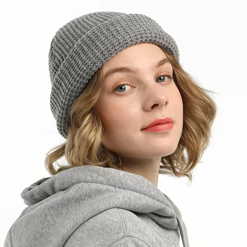 Unisex Knit Waffle Beanie Hat - Fashion Ribbed Cuffed Cap, Casual All-Match Daily Hat, Stretchy One Size Fits All, for Outdoor